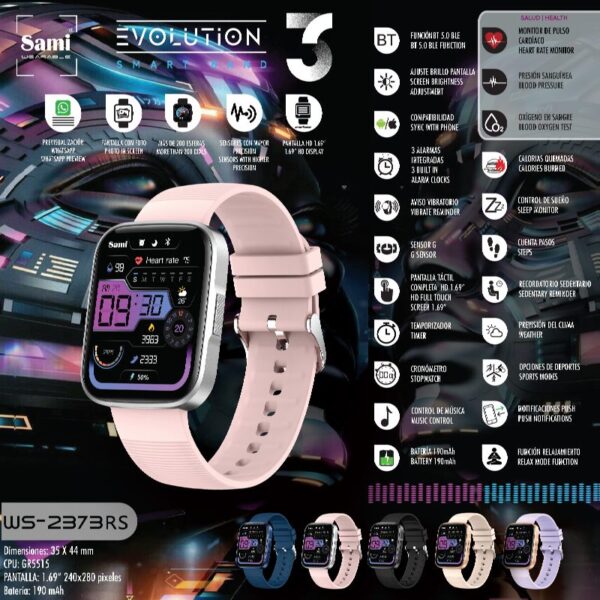 RELOJ SAMI WEARABLE SMARTWATCH EVOLUTION 3 ROSA - Image 2